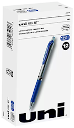 PENS, GEL, UNIBALL, MEDIUM POINT, 0.7MM, BLUE INK, 12/CT LARGE